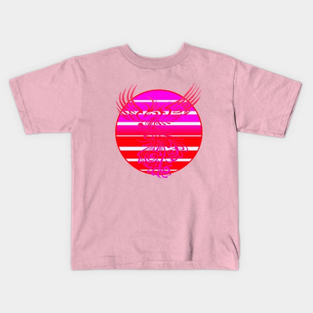 Arising Anew Phoenix and Retro Sunrise Vector Art Pink Red Kids T-Shirt by taiche